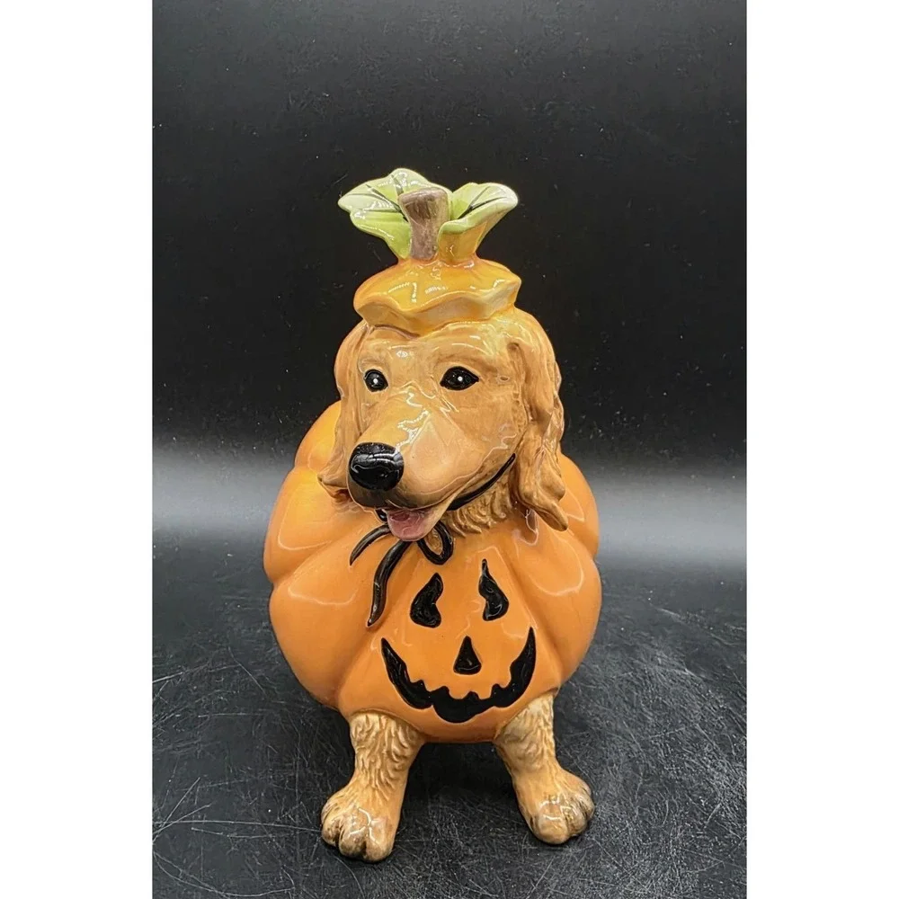Blue Sky Clayworks Heather Goldminc Ceramic Dog In Pumpkin Costume Figurine